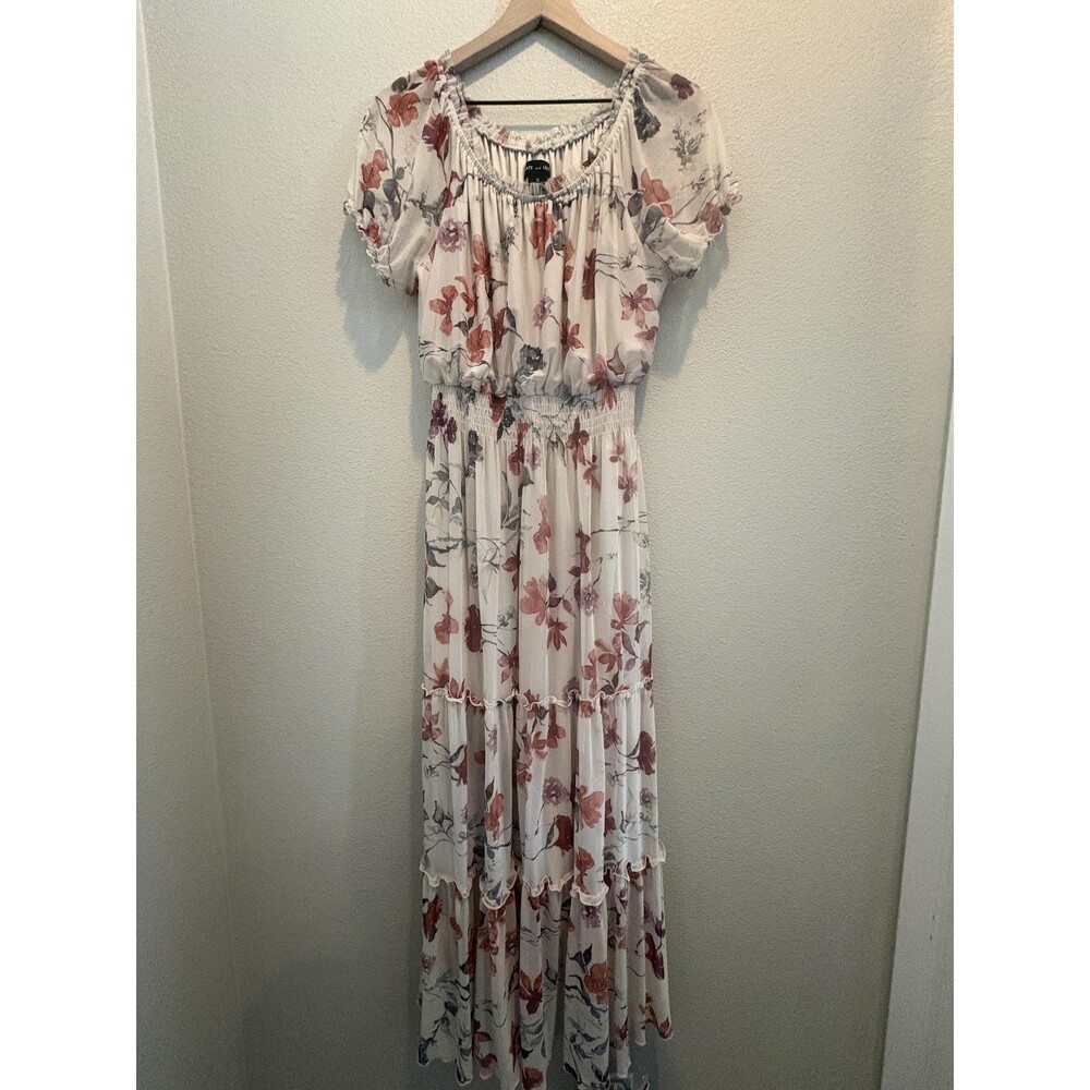 Floral White Maxi Dress with Pink Accent